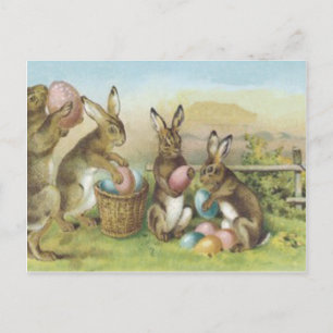 Easter Bunny Coloured Painted Egg Field Holiday Postcard