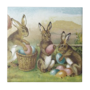 Easter Bunny Coloured Painted Egg Field Tile
