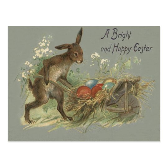 Easter Bunny Coloured Painted Egg Lily Wheelbarrow Postcard
