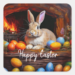 Easter Bunny Colourful Easter eggs Happy Easter Square Sticker