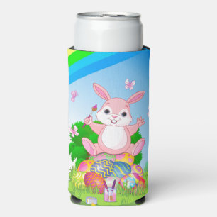 Easter Bunny Colourful Eggs Personalise Text Seltzer Can Cooler