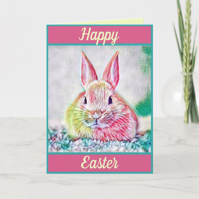 Easter Bunny Colourful Rabbit Holiday Card (Front)