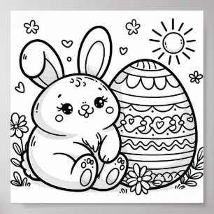 Easter Bunny Colouring Pages For Kids Poster