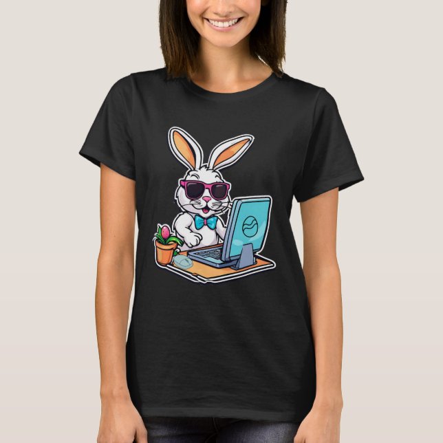 Easter Bunny Computer Video Game Lovers 1  T-Shirt (Front)