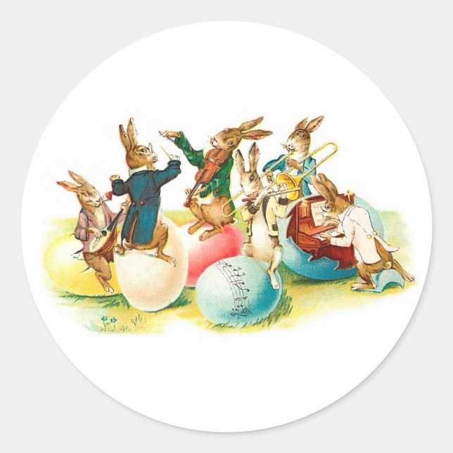Easter Bunny Concert Vintage Classic Round Sticker (Front)