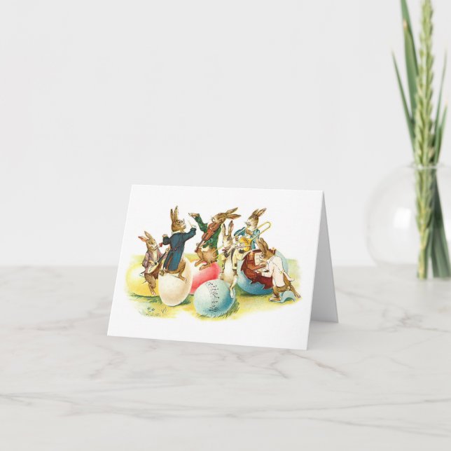 Easter Bunny Concert Vintage Holiday Card (Front)