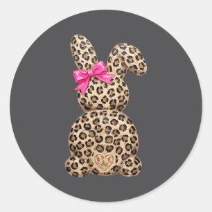 Easter Bunny Coquette Bow Leopard Classic Round Sticker