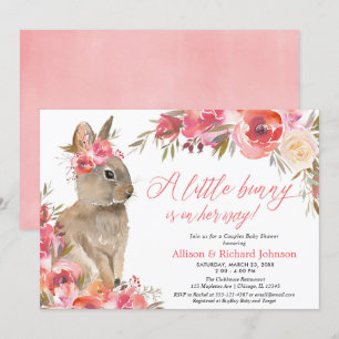 Easter bunny couples baby shower pink floral invitation