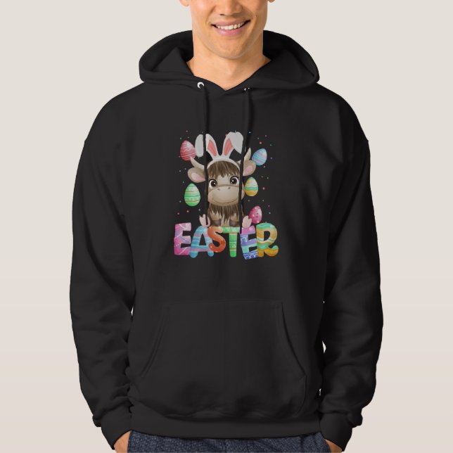 Easter Bunny Cow   Easter Highland Cow Hoodie (Front)