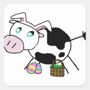 Easter Bunny Cow Square Sticker