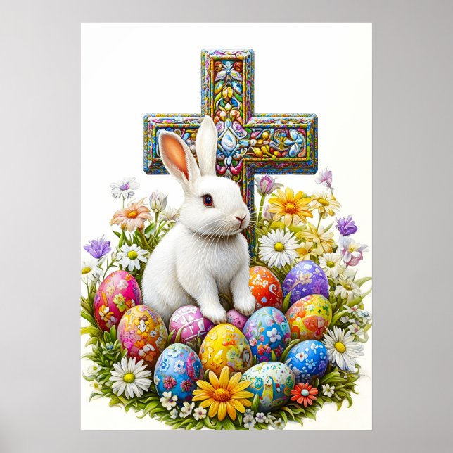 Easter Bunny Cross religious Art Poster (Front)