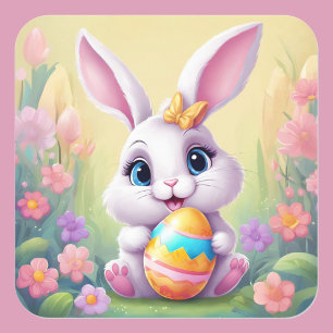 Easter Bunny Cute Floral Sticker in Spring Colours