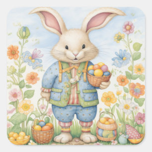 Easter Bunny Cute Floral Sticker in Spring Colours