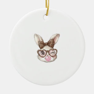 Easter Bunny Cute Glasses Leopard Bunny Rabbit Eas Ceramic Tree Decoration