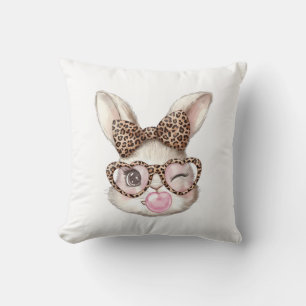 Easter Bunny Cute Glasses Leopard Bunny Rabbit Eas Cushion