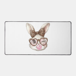 Easter Bunny Cute Glasses Leopard Bunny Rabbit Eas Desk Mat