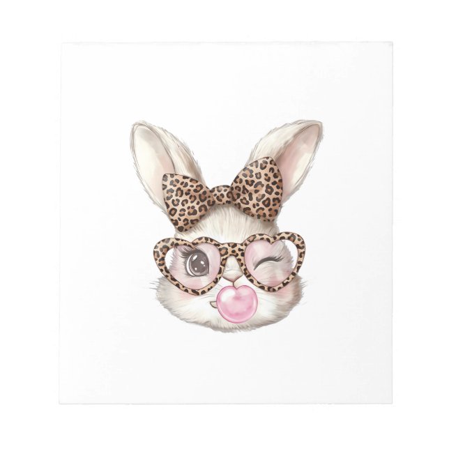 Easter Bunny Cute Glasses Leopard Bunny Rabbit Eas Notepad (Front)
