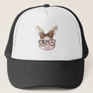 Easter Bunny Cute Glasses Leopard Bunny Rabbit Eas Trucker Hat