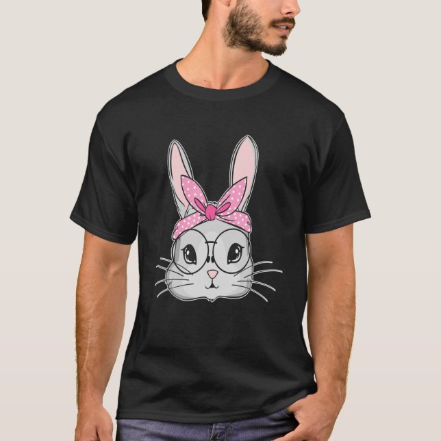 Easter Bunny Cute Rabbit Messy Bun Girls Kids T-Shirt (Front)