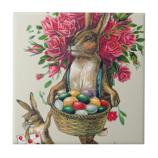 Easter Bunny Dad Child Rose Basket Egg Tile (Front)