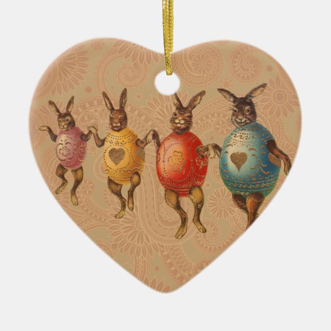 Easter Bunny Dancing Eggs Ceramic Tree Decoration (Front)
