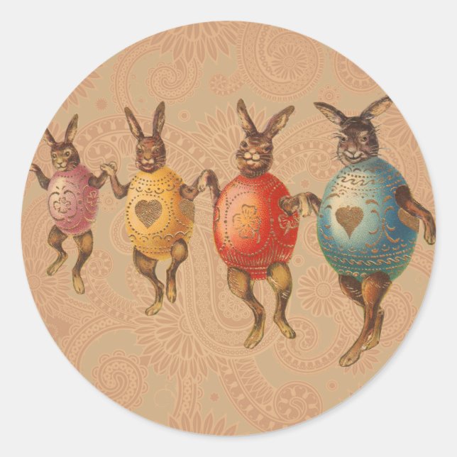 Easter Bunny Dancing Eggs Classic Round Sticker (Front)