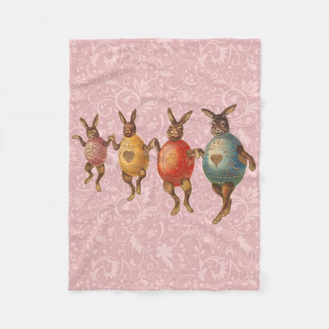 Easter Bunny Dancing Eggs Fleece Blanket (Front)