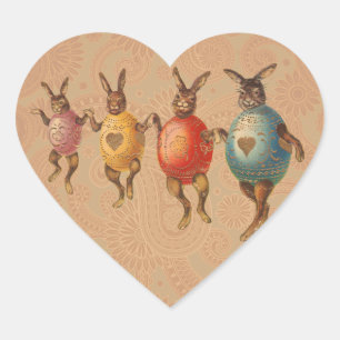 Easter Bunny Dancing Eggs Heart Sticker