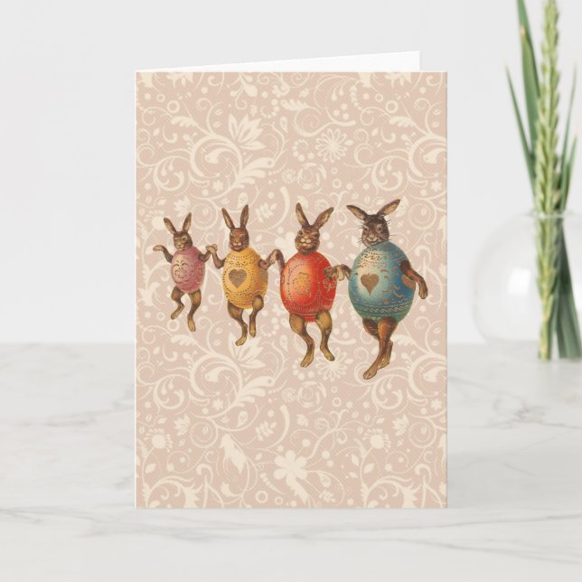 Easter Bunny Dancing Eggs Holiday Card (Front)