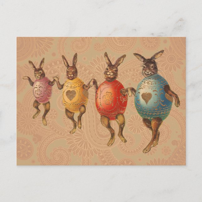 Easter Bunny Dancing Eggs Holiday Postcard (Front)