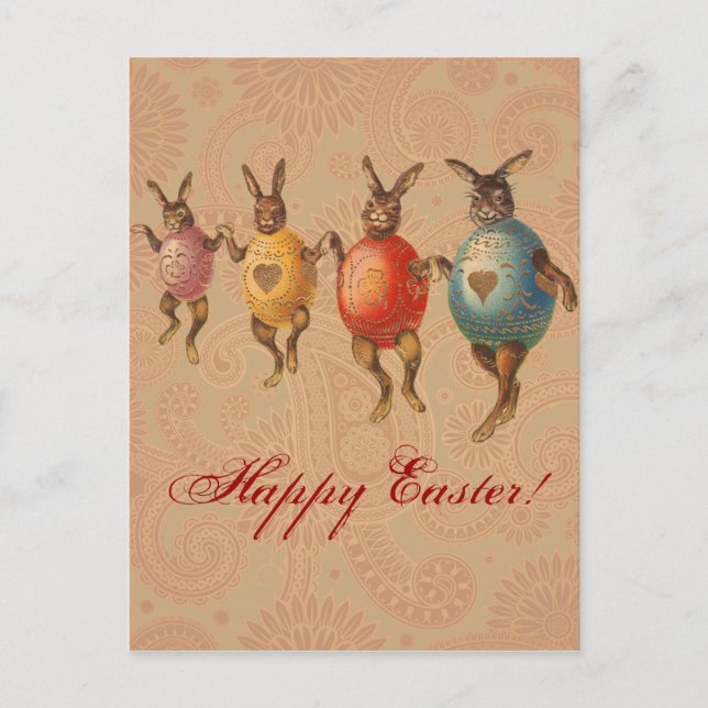 Easter Bunny Dancing Eggs Holiday Postcard (Front)