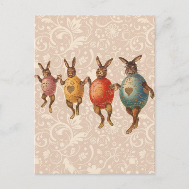Easter Bunny Dancing Eggs Holiday Postcard (Front)