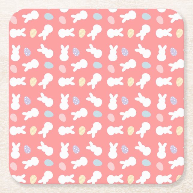 Easter Bunny Decorated Egg Pattern Square Paper Coaster (Front)