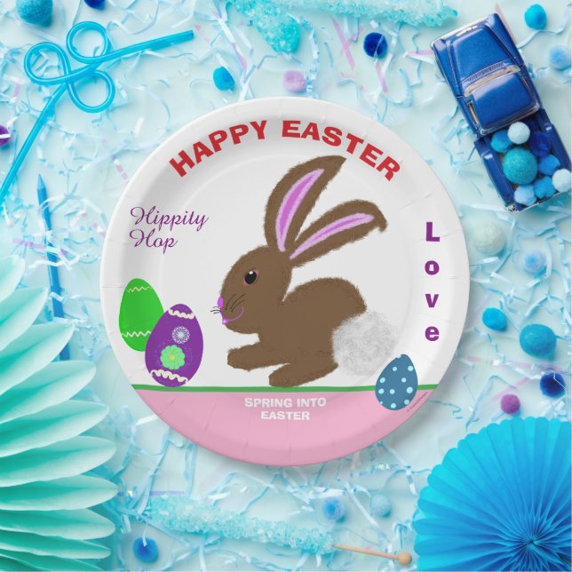 Easter Bunny Decorated Eggs Name Paper Plate (Party)
