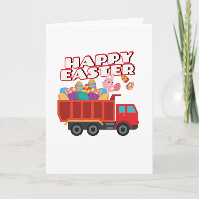 Easter Bunny Delivering Truck Easter Eggs For Boys Holiday Card (Front)