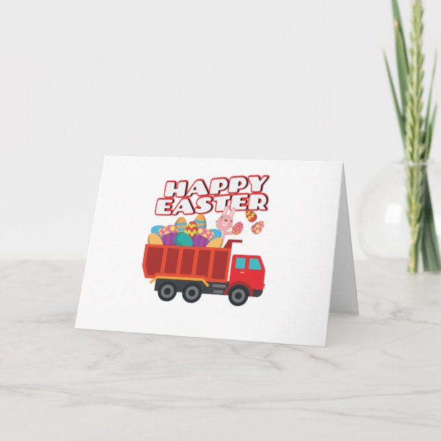 Easter Bunny Delivering Truck Easter Eggs For Boys Holiday Card (Front)