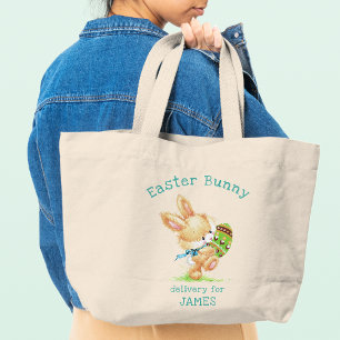 Easter Bunny Delivery Personalised Name / Holidays Large Tote Bag