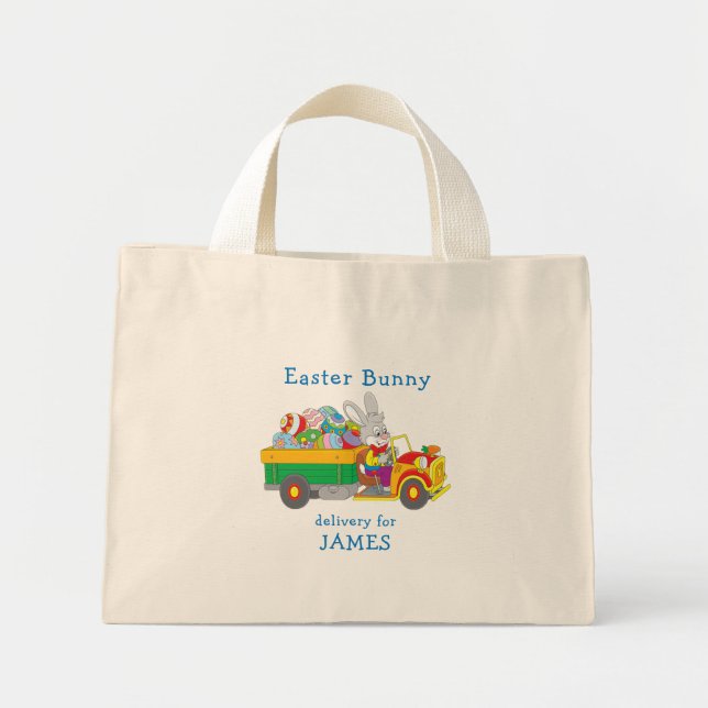 Easter Bunny Delivery Truck Personalised Name Mini Tote Bag (Front)
