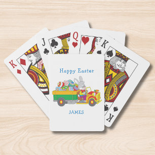 Easter Bunny Delivery Truck Personalised Name Playing Cards