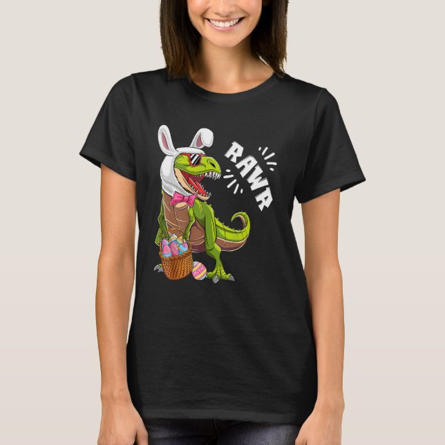 Easter Bunny Dinosaur rex Eggs Boys Kids Girls Raw T-Shirt (Front)
