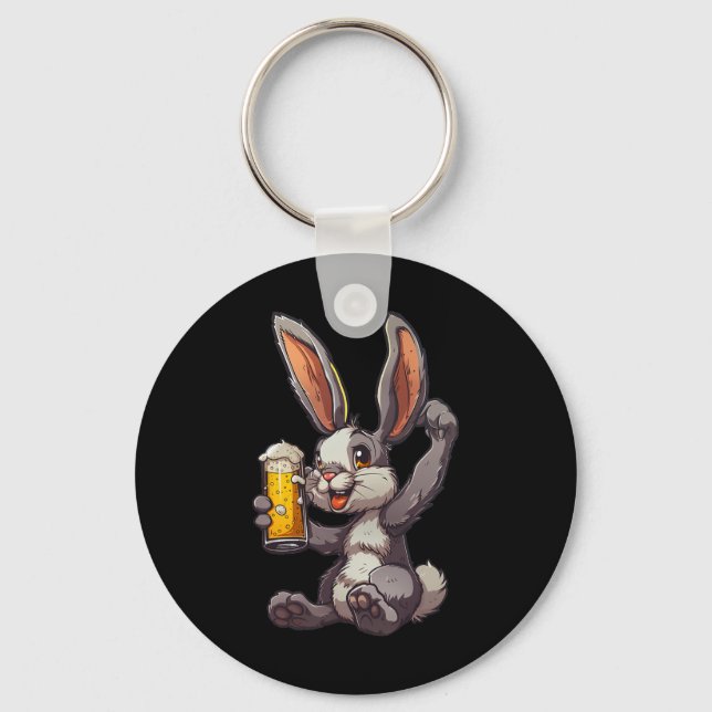 Easter Bunny Drinking A Cold Beer For Men's Day  Key Ring (Front)