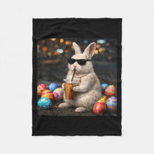Easter bunny drinking iced cofffe men bunny easter fleece blanket