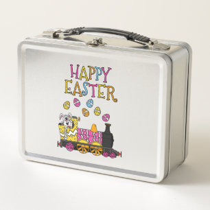 Easter Bunny Driving Steam Train Metal Lunch Box