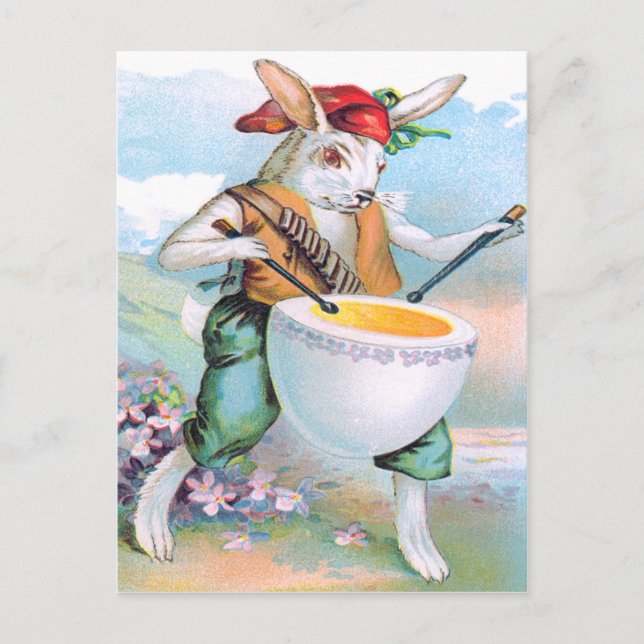 Easter Bunny Drummer Drum Egg Holiday Postcard (Front)