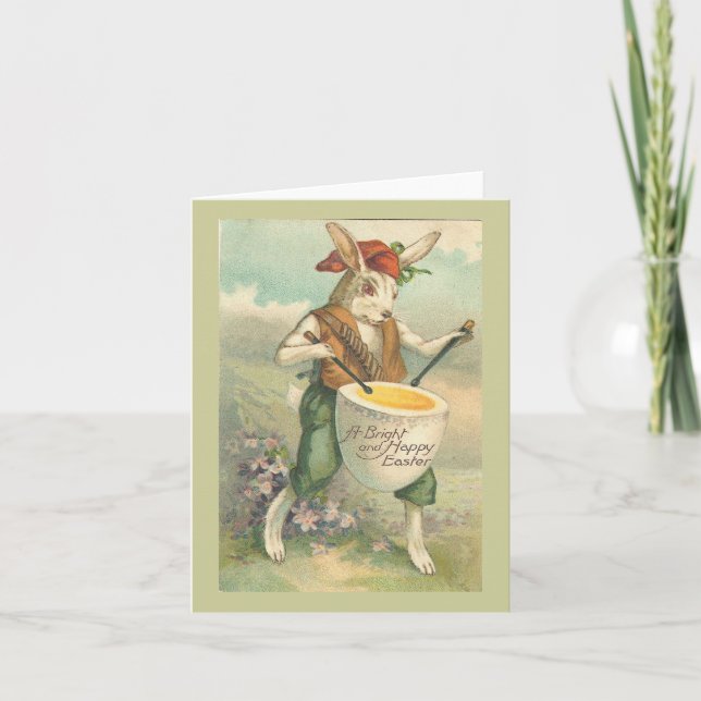 Easter Bunny Drummer Vintage Landscape Holiday Card (Front)