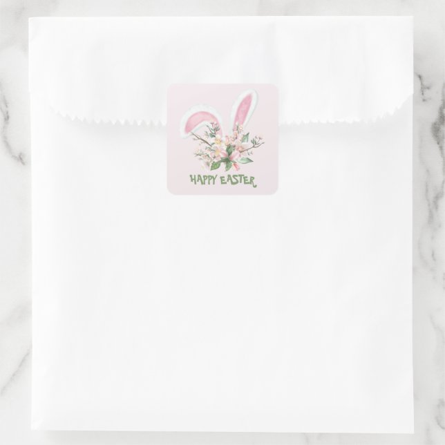  Easter Bunny Ears and Easter Lilies Square Sticker (Bag)