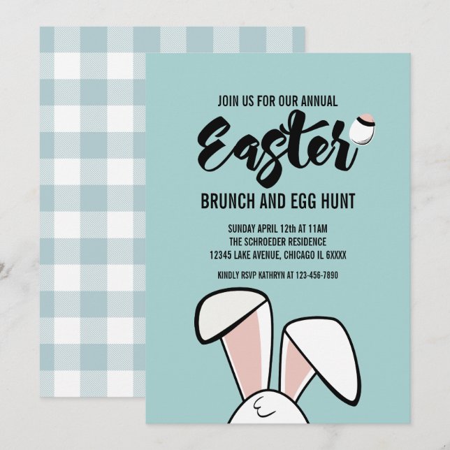 Easter Bunny Ears Easter Brunch Egg Hunt Invite (Front/Back)