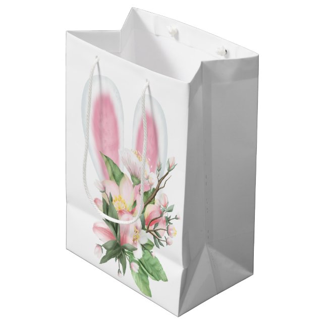 Easter Bunny Ears In Flower Bouquet Medium Gift Bag (Front Angled)