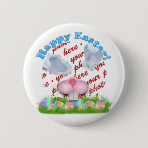 Easter Bunny (Ears & Nose Adjustable) Photo Frame 6 Cm Round Badge