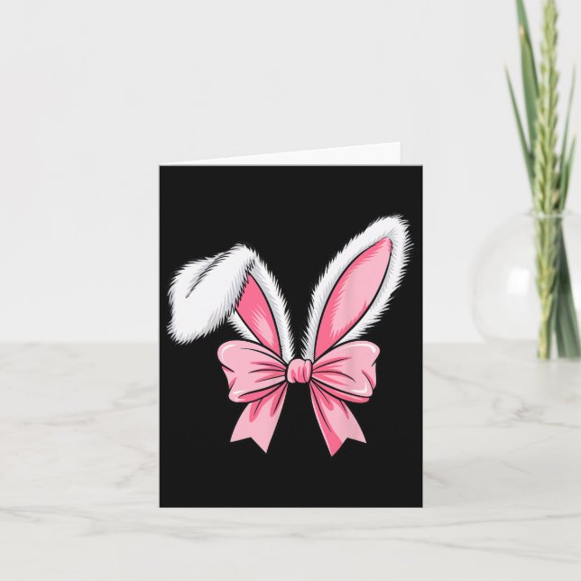 Easter Bunny Ears Pink Coquette Bow Easter Day Gir Card (Front)